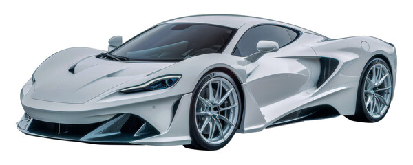 A white sports car with a black stripe on the side, cut out - stock png.