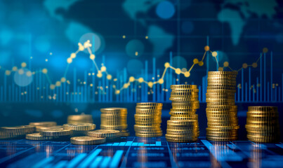 economy gold coin with business graph finance chart diagram background.
