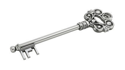 Sleek Silver Key, With Intricate Ridges and Patterns, Symbolizing Access and Security