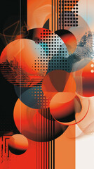 Abstract geometric shapes with red and black tones - Modern abstract composition with a combination of geometric forms in a striking red, black, and beige color palette