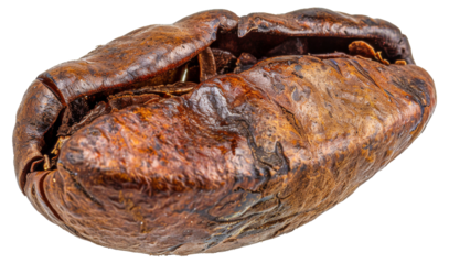 A coffee bean is shown in its natural state, with a brown and wrinkled surface, cut out - stock png.
