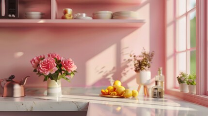 Fototapeta na wymiar Home mock up, cozy modern kitchen interior background, 3d render