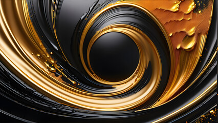 Gilded Ebony Swirls: Dynamic Gold and Black Paint Background(Generative AI)