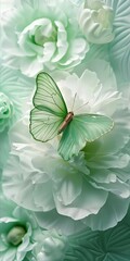 Butterfly and white green flower