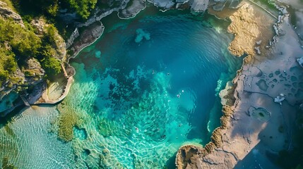 Fototapeta na wymiar Top View Beautiful Turquoise Water in Land