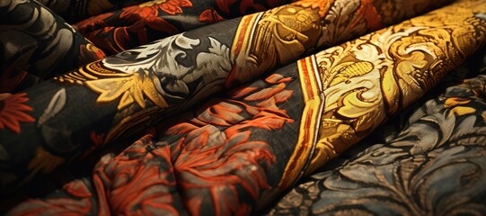colorful floral ornamental cloth waves, motif, pattern 51 - obrazy, fototapety, plakaty