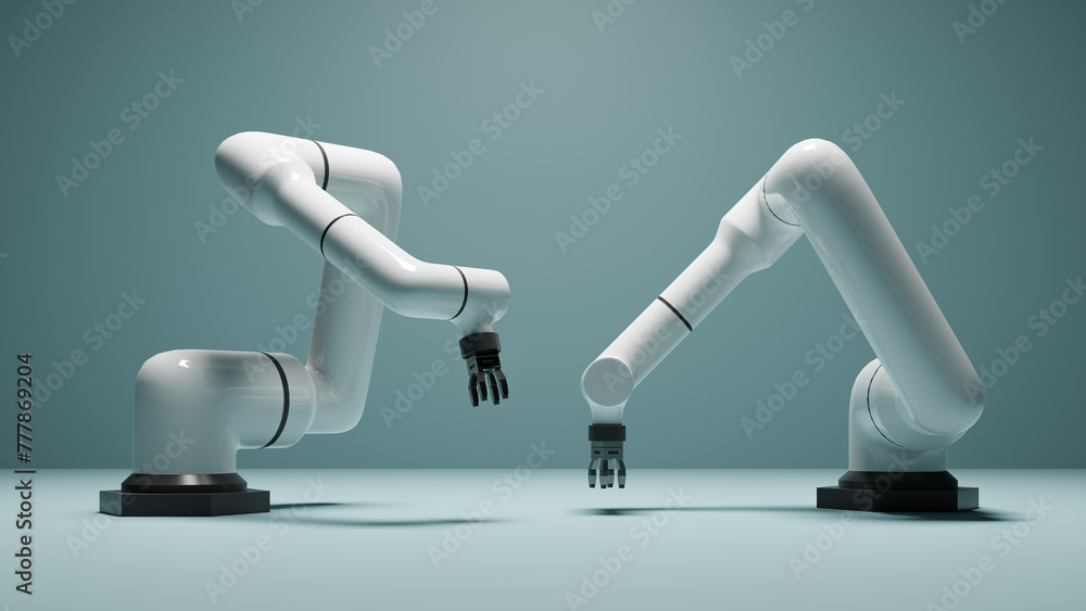 Poster industry 4.0 and industrial robots in smart factory. 3d rendering