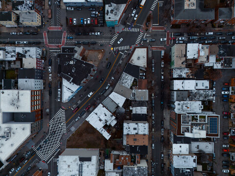 Jersey city, drone overhead 