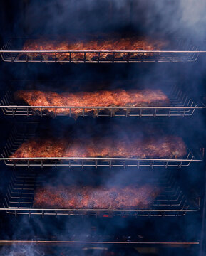 Ribs in a smoker