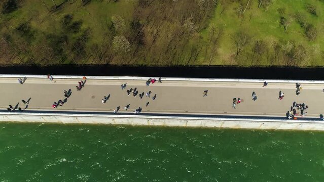 Top Down Water Dam On Solina Lake Bieszczady Mountains Aerial View Poland