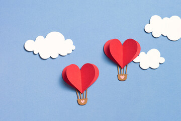 Paper cut of Heart Hot air balloons for Valentine's Day celebration