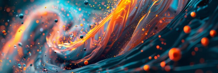 Electric blue and orange liquid abstract - Intense abstract of flowing liquid in electric blue and orange, dynamic and powerful - obrazy, fototapety, plakaty