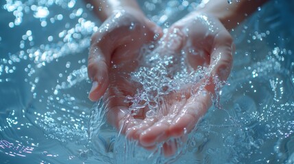 Gentle hands under a refreshing stream of water.