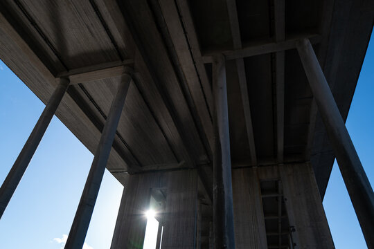 Under a concrete bridge