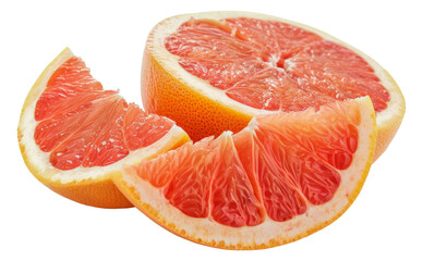 A slice of grapefruit is cut in half and placed, cut out - stock png.