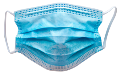 A blue surgical mask is shown, cut out - stock png.