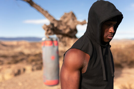 young boxer at desert