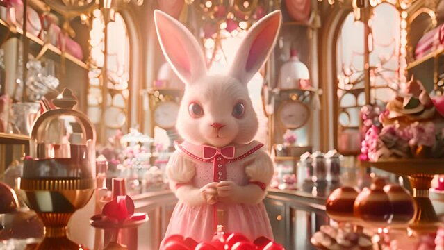 Whimsical Rabbit in a Magical Candy Store with Ai generated.
