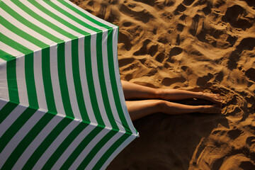 beach umbrella and young woman