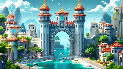 Fantasy City Gate - obrazy, fototapety, plakaty
