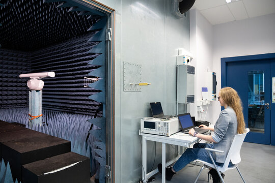 Scientist Testing Radar In Anechoic chamber