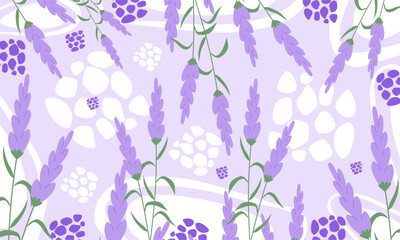 Hand drawn lavender flowers background with organic shapes