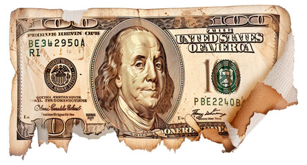 A torn dollar bill with a face on it - stock png. - obrazy, fototapety, plakaty