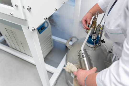 Researcher Filling The Vessel With Nitrogen Cylinder