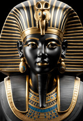 Obraz premium inspiring scene unfolds in the dimly lit confines of an ancient Egyptian temple, where a majestic gold statue of a Pharaoh stands tall, exuding regal splendor and timeless power