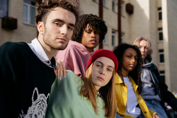 Young women and young men hang out in the city