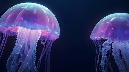 jellyfish in the blue sea - obrazy, fototapety, plakaty