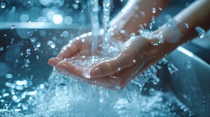 Hands washing under flowing tap water
