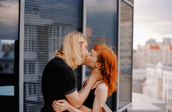 Couple in love  on the balcony