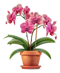 Naklejka na ściany i meble A pink orchid plant in a red pot, cut out - stock png.