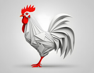3D low poly geometric render of rooster chicken, low polygon style.
