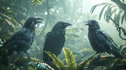 Fototapeta premium Group Of Ravens In Jungle