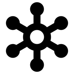 Fototapeta premium Six point star or snowflake. Abstract round symbol with rays. Black silhouette on white background.