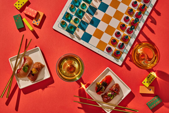 Colorful Game Date Night With Sushi