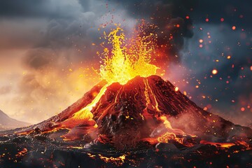 Volcano Mountain Lava Eruption