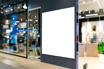 Mockup blank billboard on the wall of casual clothes shop
