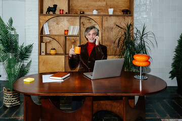 Casual business coffee break in office