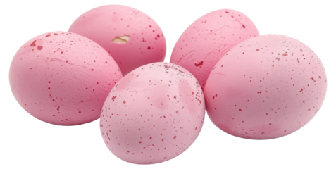 A group of pink eggs with red spots on them, cut out - stock png.