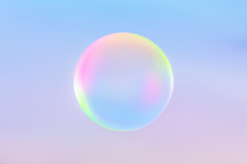 Iridescent Soap Bubble On Multicolored Sky Background