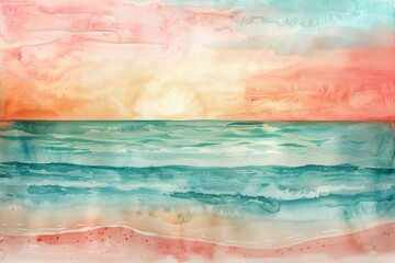 abstract ocean sunset blue orange watercolor background paint texture design. liquid water sky summer concept fluid organic shape.