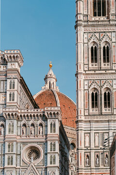 Close up of santa maria del fiore cathedral and bell tower with dome