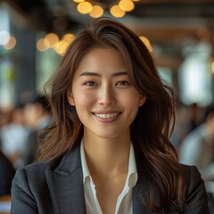 positivity, as a young and radiant businesswoman a beautiful manager brings a sunny glow to her tasks in the contemporary office environment. Generative AI.