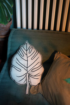 Botanical leaf shaped cushion