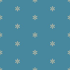 Seamless geometrical pattern with abstract star shapes or snowflakes. White silhouettes on blue background.