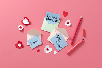Decor and text message in sketchbook for Happy Valentine's Day.
