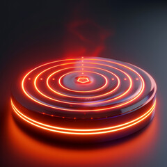 Fototapeta na wymiar Stylized 3D representation of an epicenter with concentric neon rings on a dark background